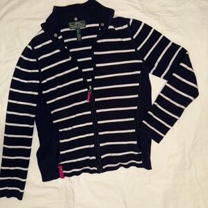 Lauren RL Active Navy blue and White Zipped Full  Zip Sweater